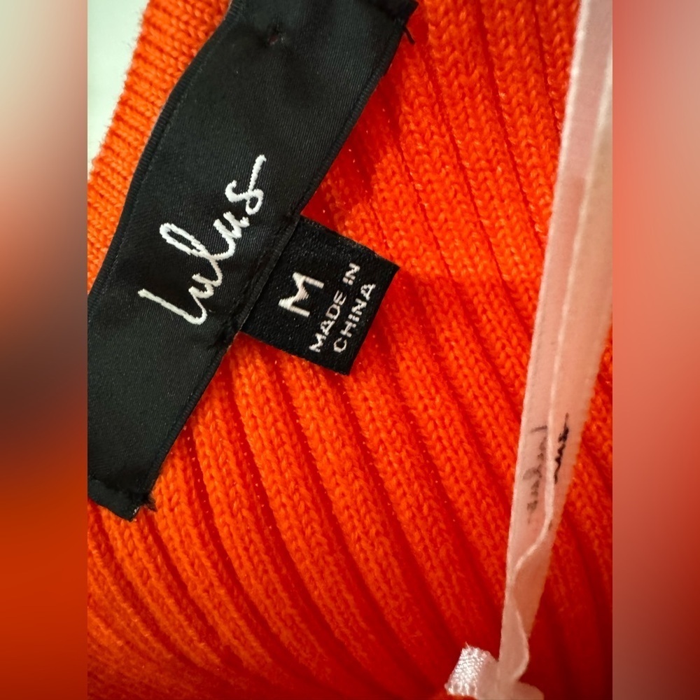 Lulu’s, Exciting Night Orange Red Ribbed Asymmetrical Bodycon Mini Dress, Med - Picture 5 of 8